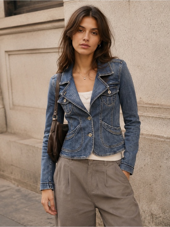 Dkny Jackets & Blazers - Vintage DKNY Y2K Fitted Denim Jacket Petite Small Classic Preppy Boho